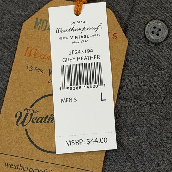 Weatherproof Vintage Men's The Vintage Henley Grey Heather Long Sleeve L NWT - Picture 7 of 11